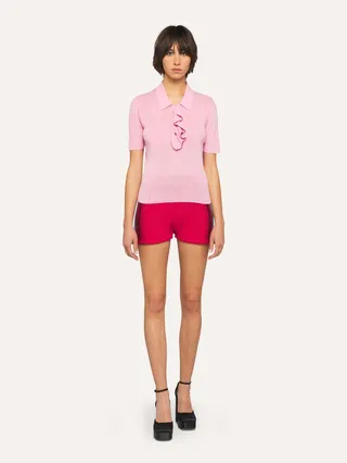 Polo Shirt With Ruffles In Linen And Cotton