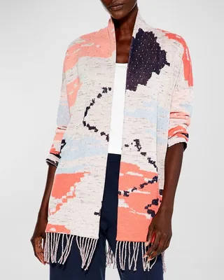 Fringe Forward Intarsia Open-Front Jacket