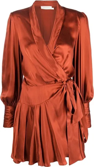 Tied-Waist Silk Wrap Dress