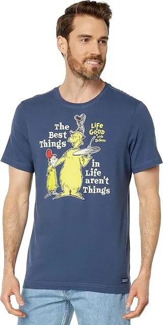Life is Good Green Eggs Best Things Short Sleeve Crusher Tee (Darkest Blue) Men's Clothing