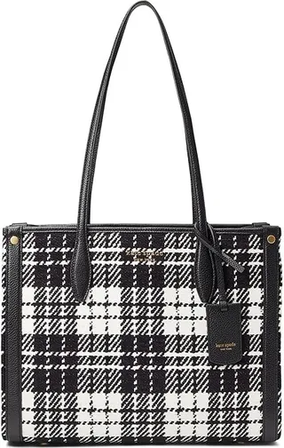 Kate Spade New York Celebration Plaid Market Medium Tote (Black Multi) Handbags