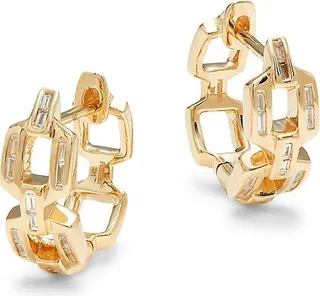 14K Yellow Gold & Diamond Huggie Earrings