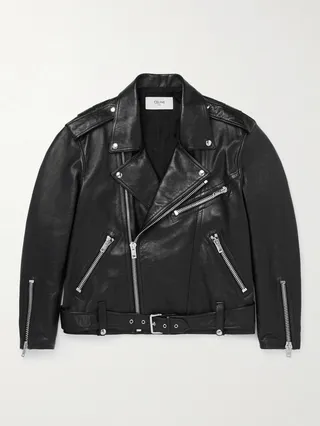 Textured-Leather Biker Jacket