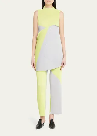 Ridge-Pleated Colorblock Tunic