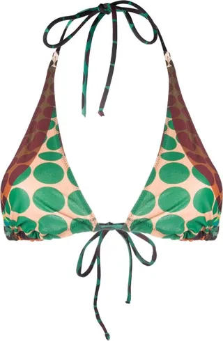 Green Polka Dot Print Bikini Top