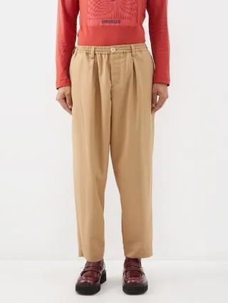 Elasticated-waist Wool Cropped Trousers
