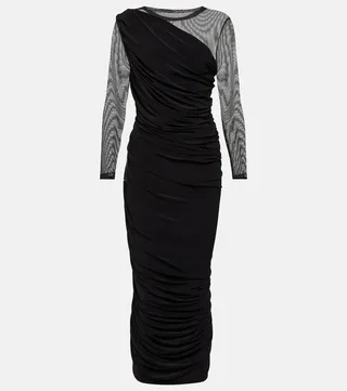 Diana asymmetric mesh midi dress