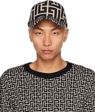 Balmain Off-White & Black Monogram Cap
