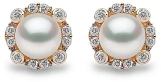 18kt yellow gold Trend freshwater pearl and diamond stud earrings
