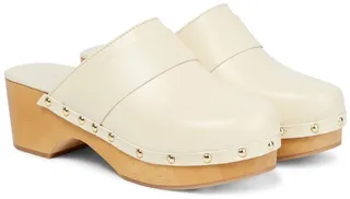 Bibi leather and wood clogs