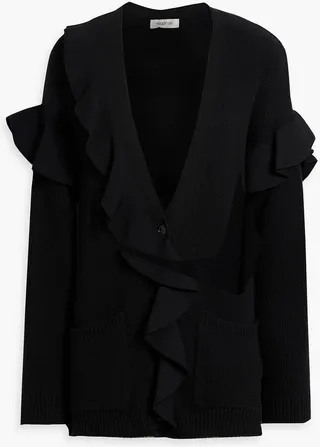 Ruffled ribbed wool and cashmere-blend cardigan