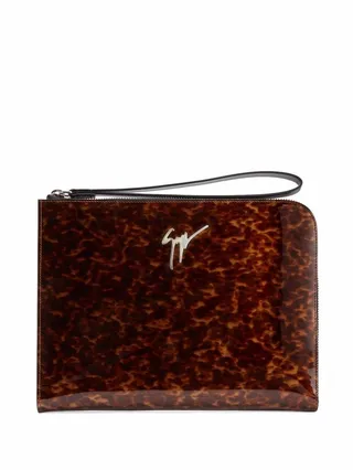 Fabian tortoiseshell-effect patent leather clutch