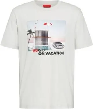 Crew-neck T-shirt in pure cotton with vacation artwork