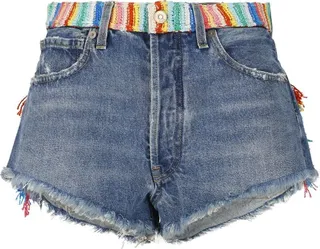 Alanui Over The Rainbow Fringed Edge Denim Shorts