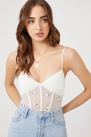 Sheer Floral Corset Bodysuit