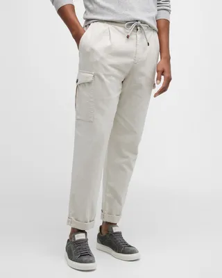 Men's Pleated Drawstring Cargo Pants