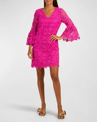 Smolder Bell-Sleeve Floral Lace Mini Dress