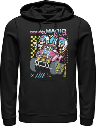 Men's Nintendo Mario Kart 90's Art Pull Over Hoodie - Black - Small