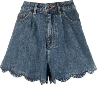Scalloped High-Waisted Denim Shorts