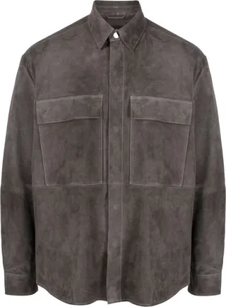 Press-Stud Fastened Leather Coat