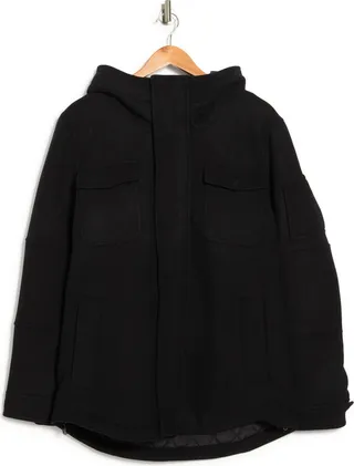 Wool Blend Hooded Coat