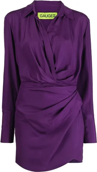 Wrap-Style Gathered Midi Dress