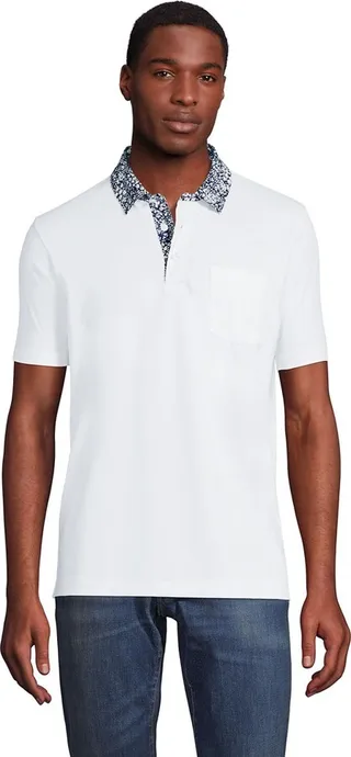 Lands' End Men's Super-T Short Sleeve Poplin Collar Pocket Polo - Small - White