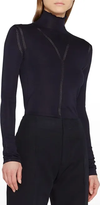 Silk Knit Fitted Turtleneck Sweater