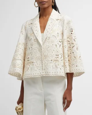 Pryce Floral-Embroidered Eyelet Jacket