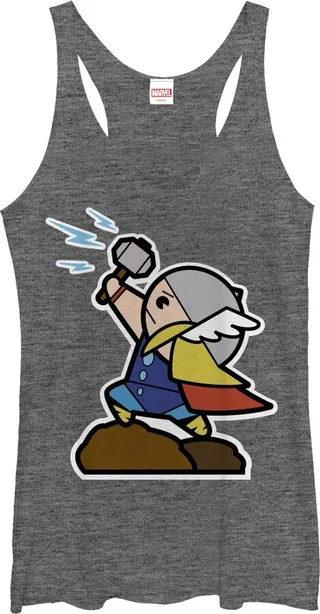 Women's Marvel Cartoon Thor with Hammer Racerback Tank Top - Gray Heather - Medium