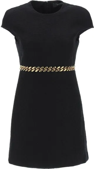 Versace Chain Link Short Sleeved Crewneck Mini Dress