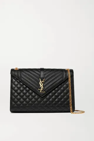 SAINT LAURENT - Envelope Large Quilted Textured-leather Shoulder Bag - Black