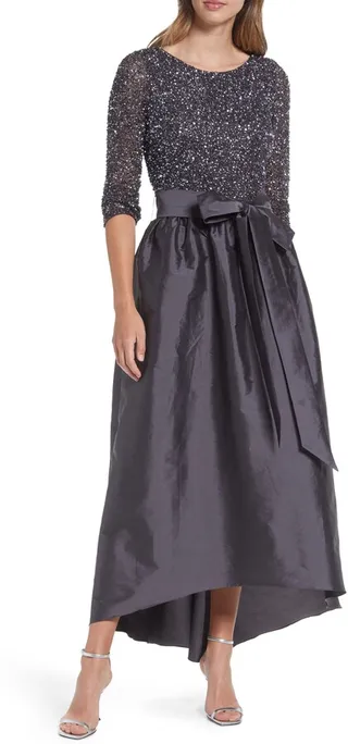 Beaded Bodice Taffeta A-Line Gown