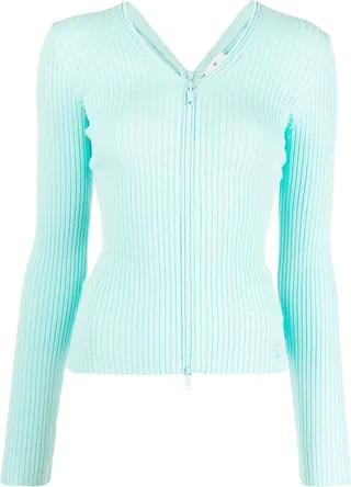embroidered-logo V-neck cardigan