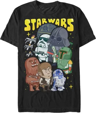 Men's Star Wars Cartoon Character Group T-Shirt - Black - Large