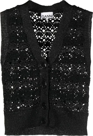 V-neck crochet-knit cardigan