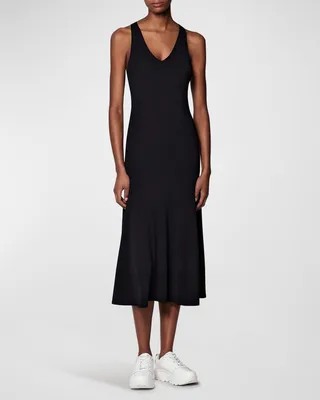 Deep V-Neck Knit Midi Dress