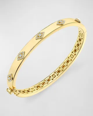 14K Diamond Bezel Evil Eye Hinged Bangle