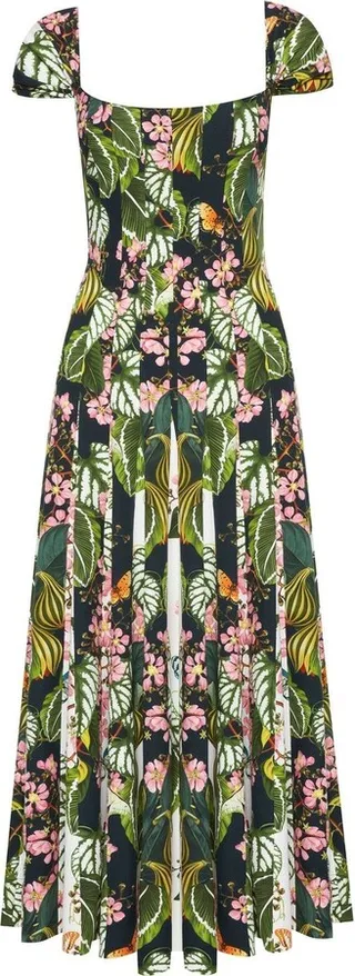 Mixed Botanical-print midi dress