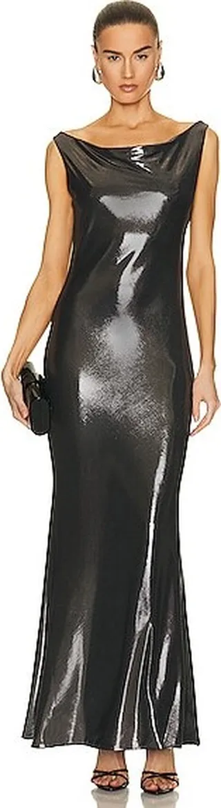 Norma Kamali Maria Gown in Metallic Silver