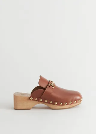 Studded Leather Wooden Deco Clogs