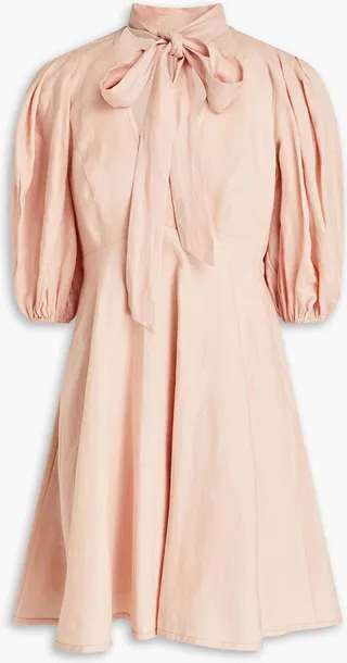 Gathered linen mini dress