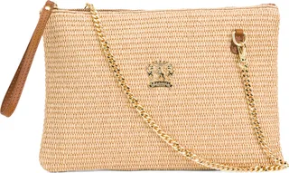 Made In Italy Leather Cord Envelope Crossbody With Raffia Texture