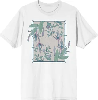 Fuchsia Flower Crew Neck Short Sleeve White Adult T-shirt-Small