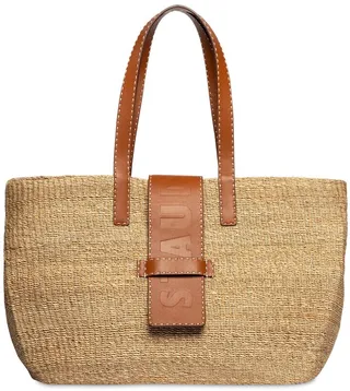 Mercato raffia effect & leather tote bag