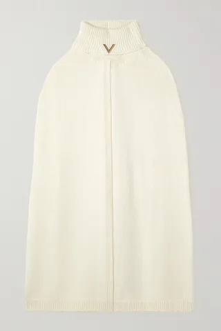 Valentino Garavani - Valentino Garavani Embellished Wool And Cashmere-blend Turtleneck Cape - White