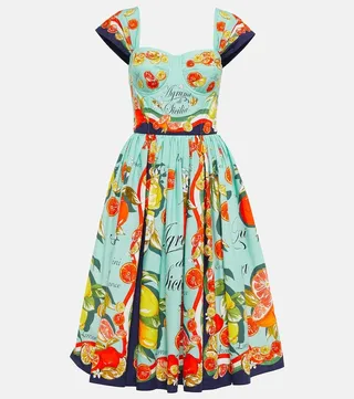 Printed cotton poplin midi dress
