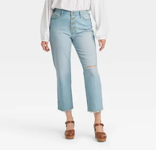 Women's Curvy Fit High-Rise Vintage Straight Jeans - Universal Thread™ Light Blue 6