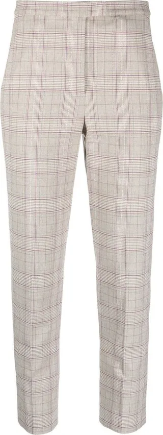 Check-Print Cropped Tailored Trousers