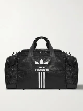 + adidas Logo-Print Textured-Leather Weekend Bag